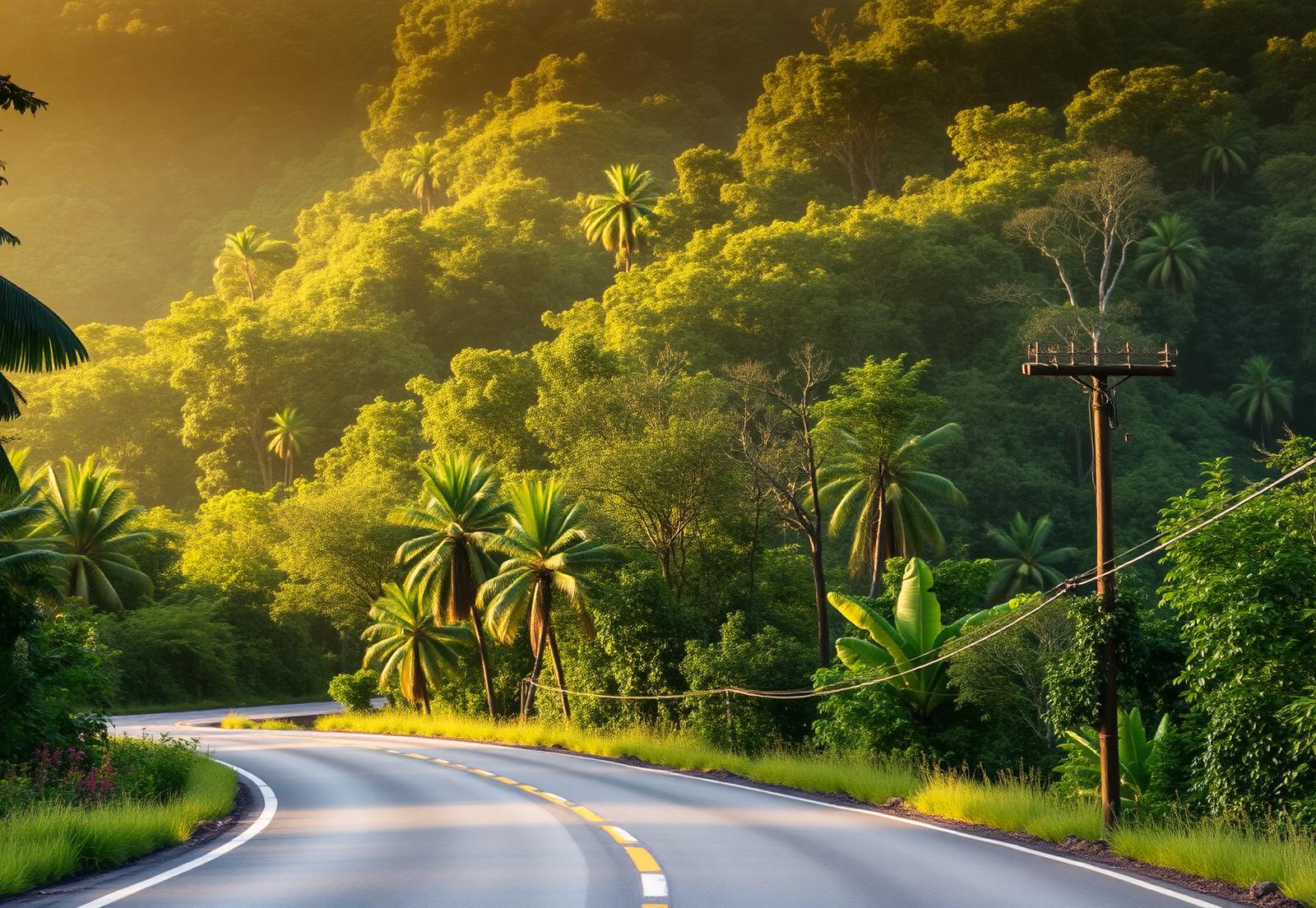 Route panoramique au Costa Rica au lever du jour