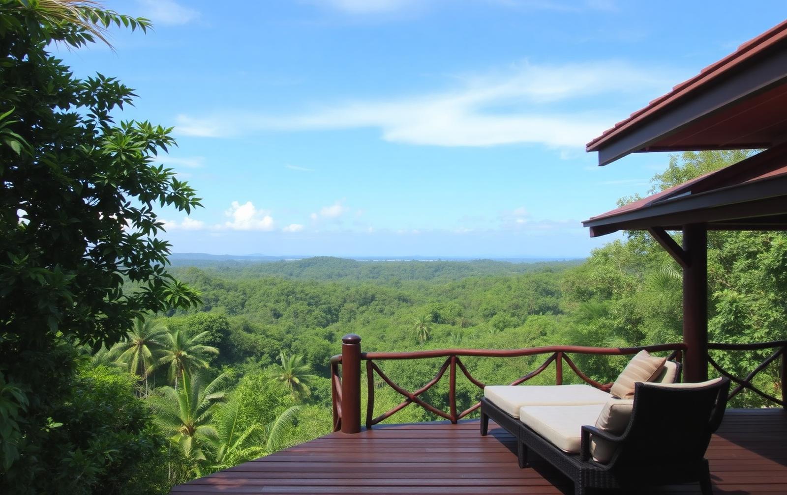 Terrasse d’un hôtel de charme au-dessus de la forêt tropicale
